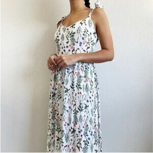 Pink and White Ruched Maxi Sundress with Spaghetti Straps